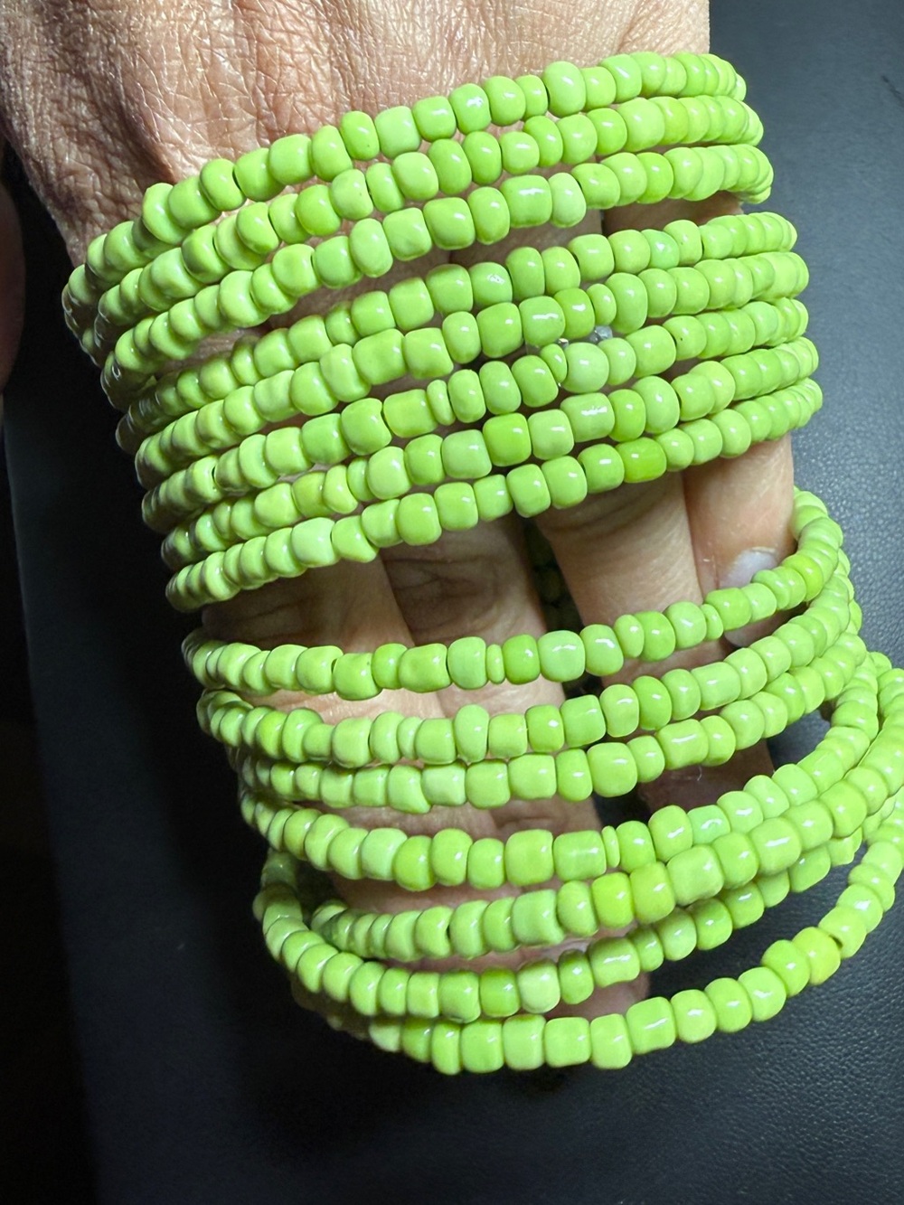 Hand Crafted Lime Green Beaded Wrap Bracelet